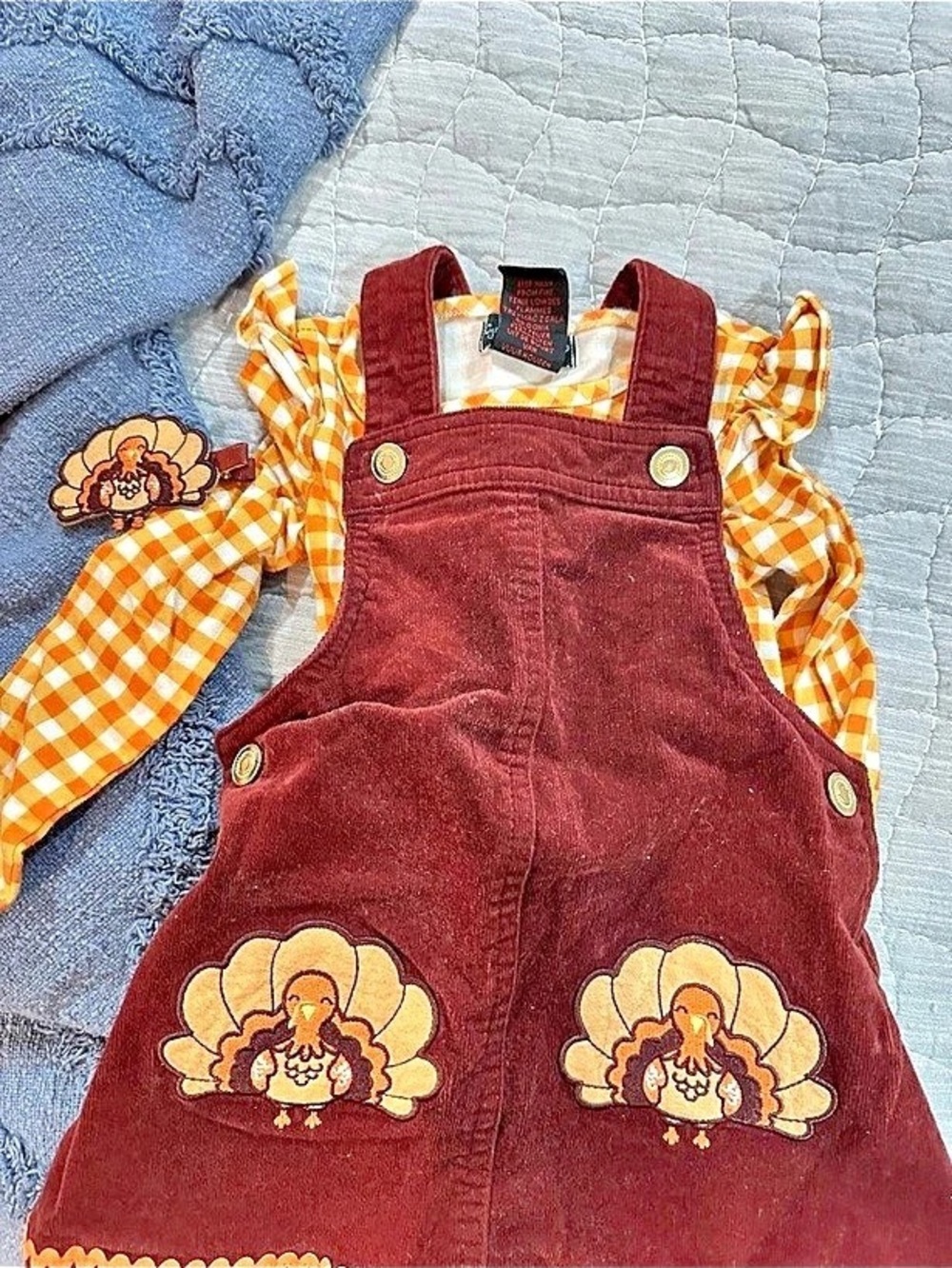 Cynthia Rowley Girls Gingham Corduroy Overalls Size 12M